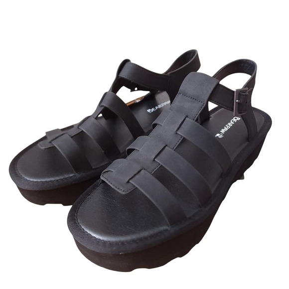 BearPaw Shoes - Bearpaw High Seas Fisherman Sandals Womens 9.5 Black Wedge Platform Buckle NIB